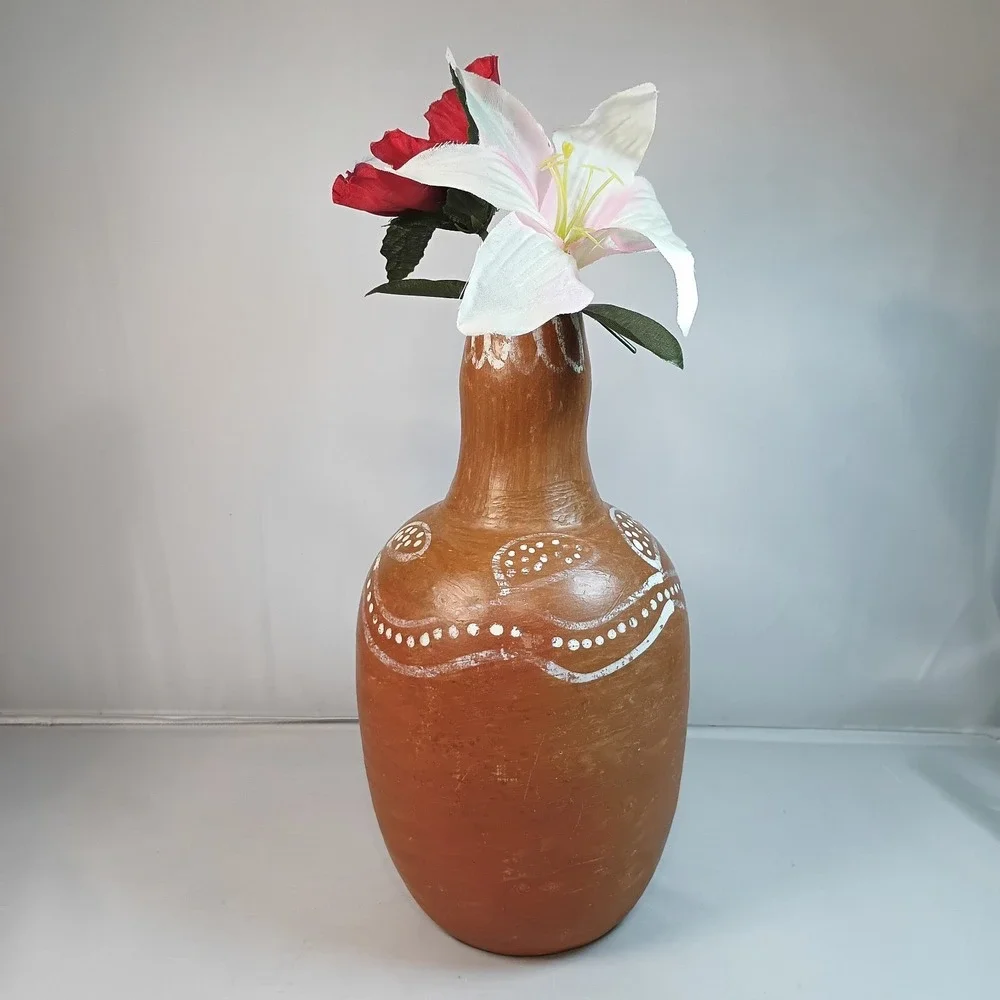 PIER 1 Imports Heavy Vase,  Clay Pottery Terra-Cotta Planter, Tribal, Brazil 11